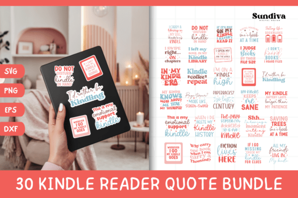 30 Kindle Lover Reading Quote SVG for Crafts and Graphics